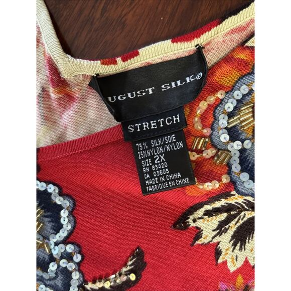 August Silk Silk Blend 3/4 Sleeve Sweater Sz 2X Beaded Sequin Floral Dressy Red - Picture 3 of 8